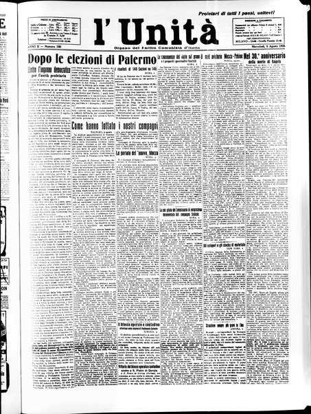 L'Unità : quotidiano degli operai e dei contadini